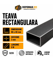 Teava rectangulara 80 x 40 x 3 mm, 6 metri